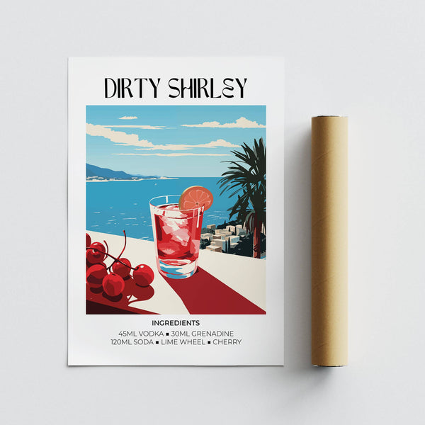 Bold and colourful Dirty Shirley cocktail art as bar wall pictures