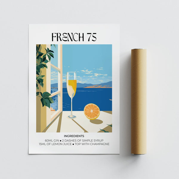 exquisite French 75 Cocktail Art Poster