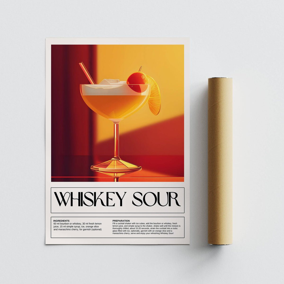 Premium matte print showing Whiskey Sour wall art for bar area
