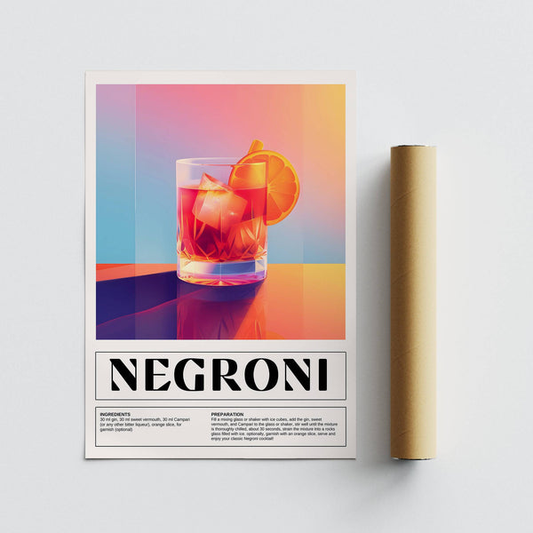 Retro-inspired Negroni recipe poster used as vintage Italian poster art