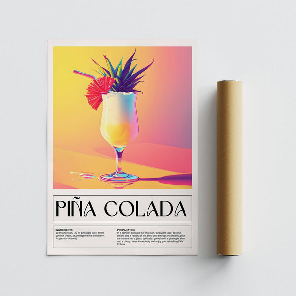 Piña Colada recipe layout featured in modern drink wall art print