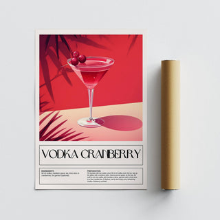 Decorative home bar print with functional drink recipe layout