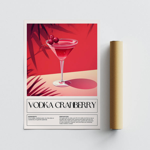 Decorative home bar print with functional drink recipe layout