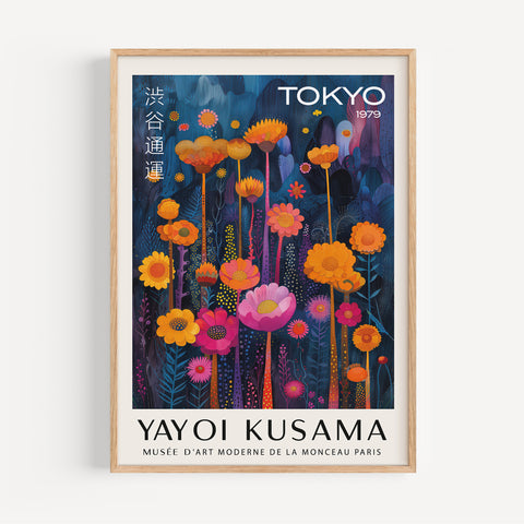 Tokyo flower wall art with bold Kusama floral patterns.
