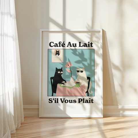 Quirky Kitchen Wall Art - Retro Café Scene with Cats