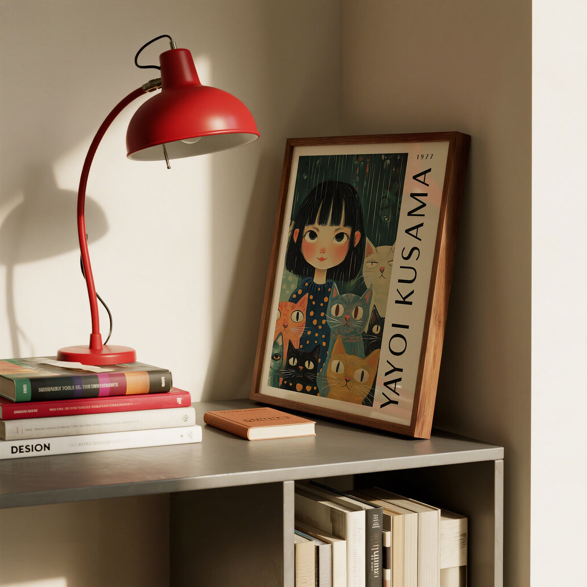 Colourful Yayoi Kusama poster with bold patterns