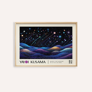 Celestial landscape prints with shooting stars and dotted hills for living room