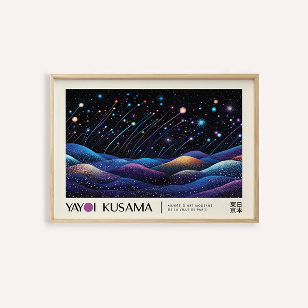 Celestial landscape prints with shooting stars and dotted hills for living room