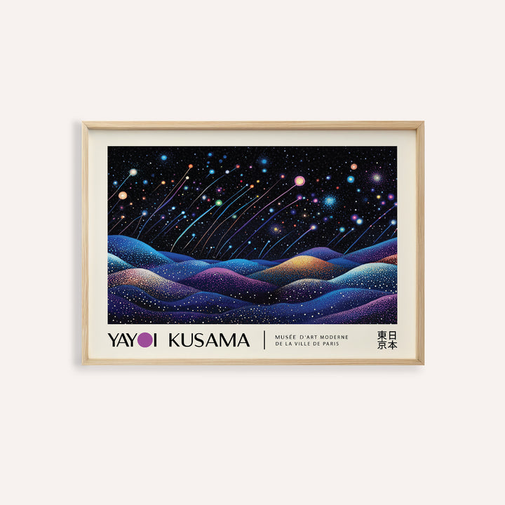 Celestial landscape prints with shooting stars and dotted hills for living room