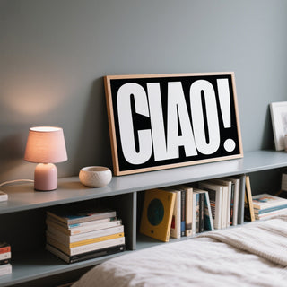 Funky Hello Poster in Italian for bedroom shelf