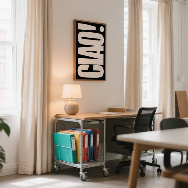 Large Ciao poster print with sleek black and white design