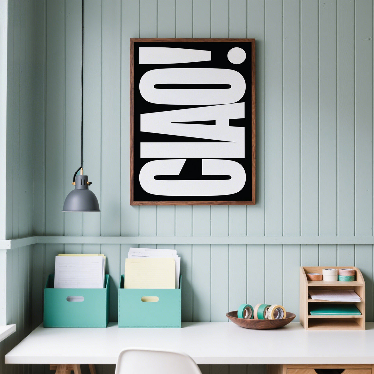 Poster for creative studio with the word CIAO! in big white letters against black background