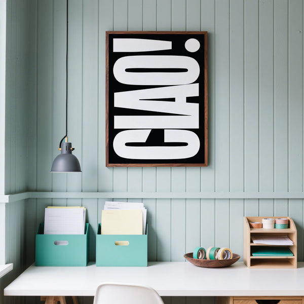 Poster for creative studio with the word CIAO! in big white letters against black background