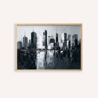 City Skylines Wall Art with Gray, Black, and White tones for living room print