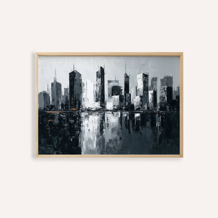 City Skylines Wall Art with Gray, Black, and White tones for living room print