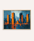 Cityscape Wall Art in Blue and Orange for living room wall art