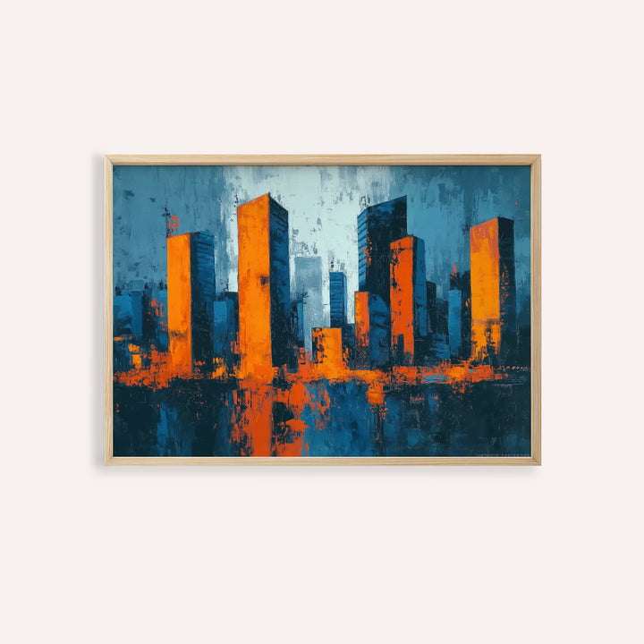 Cityscape Wall Art in Blue and Orange for living room wall art