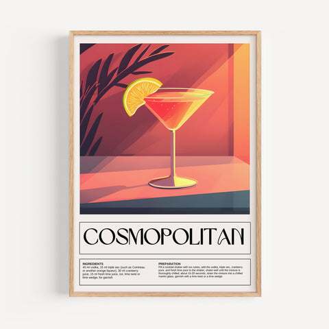 Cosmopolitan cocktail recipe poster for kitchen wall decor