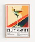 Stylish cocktail drink print featuring the Dirty Martini recipe for bar or kitchen