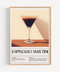 Bold modern drink poster featuring Espresso Martini recipe for home bar