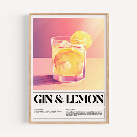 Bright and modern Gin & Lemon Cocktail Poster