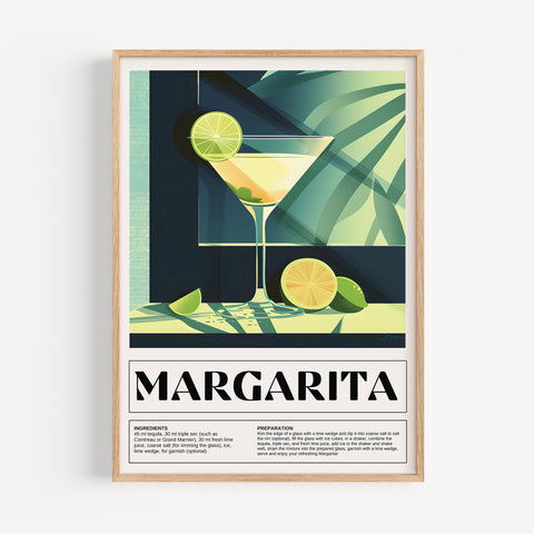 Bold colourful summer drink poster featuring Margarita cocktail recipe