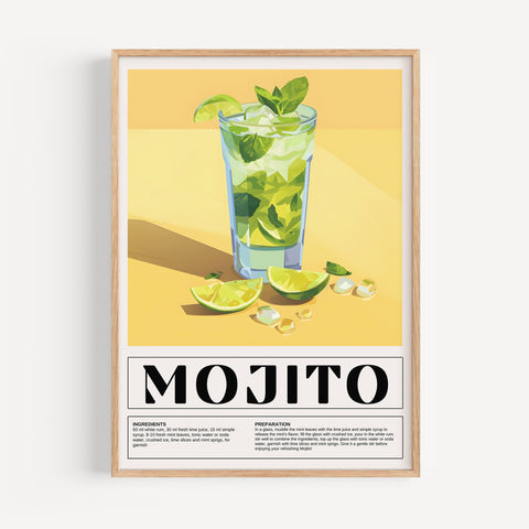 Refreshing mint and lime Mojito recipe poster for home bar
