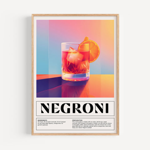 Italian Negroni drink recipe art print for home bar and kitchen decor