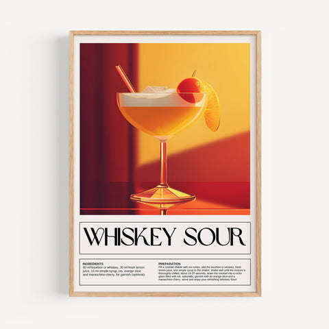 Bright Whiskey Sour cocktail poster for kitchen and bar cart decor