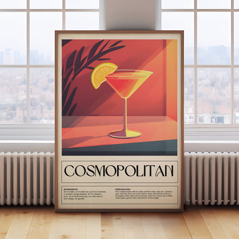 Cosmopolitan cocktail recipe poster for kitchen wall decor