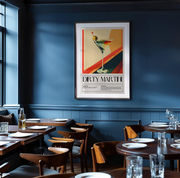 Trendy cocktail prints for wall featuring iconic cocktail recipes