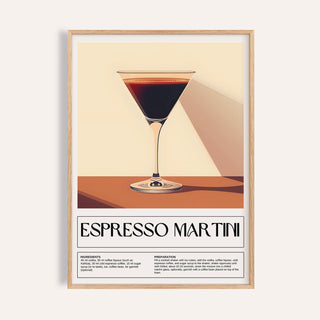 Vintage cocktail posters featuring an Espresso Martini recipe