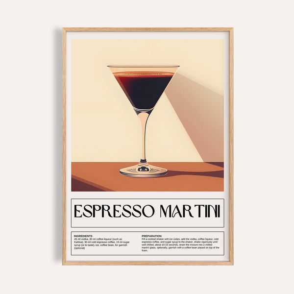 Vintage cocktail posters featuring an Espresso Martini recipe