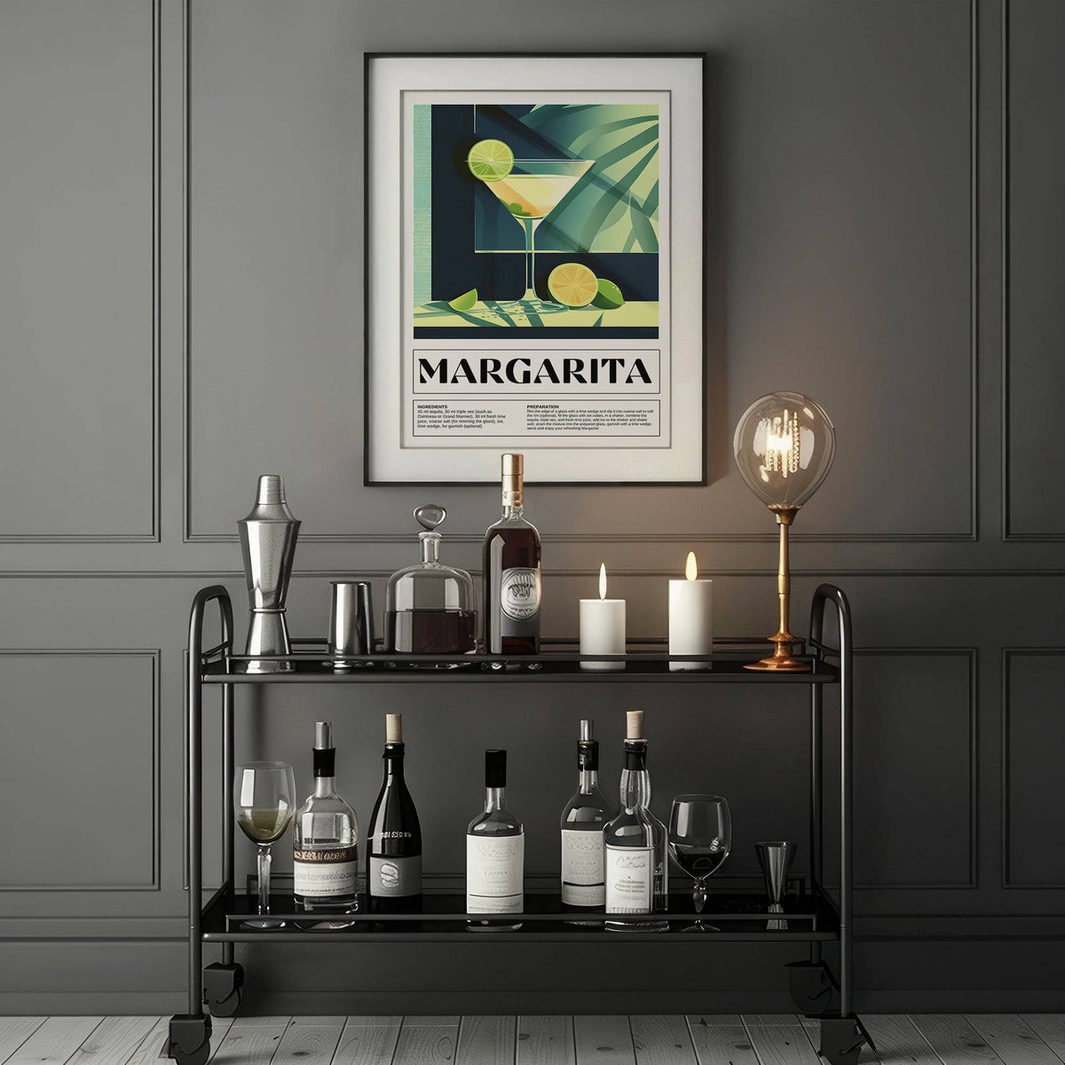 framed cocktail glass art for stylish home bars