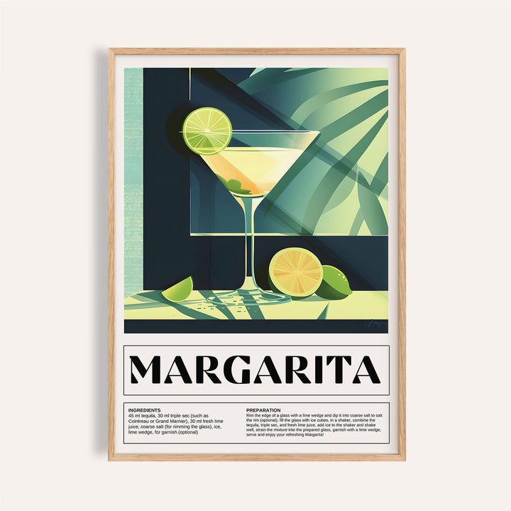 Cocktail glass art featuring a Margarita recipe