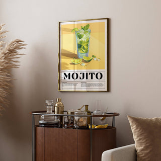 Colourful wall art print of Mojito cocktail recipe for kitchen decor
