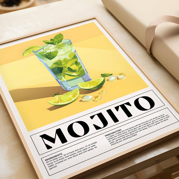 Modern mojito cocktail guide featured in bar decor for home print