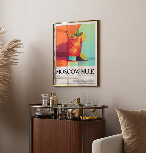 Moscow Mule recipe art print showcasing vodka, ginger beer, and lime
