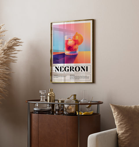 Negroni recipe poster, perfect for cocktail lovers and Italian drink fans
