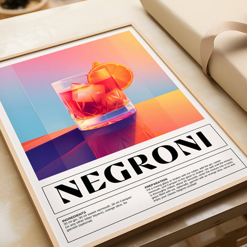 Italian Negroni cocktail recipe artwork with bright colour palette
