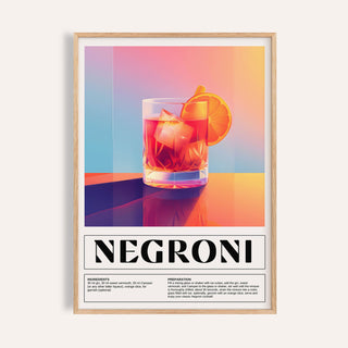 Bold vintage Italian poster art featuring Negroni cocktail recipe