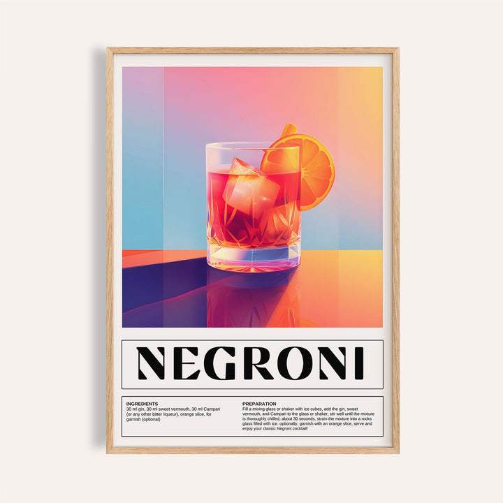 Bold vintage Italian poster art featuring Negroni cocktail recipe