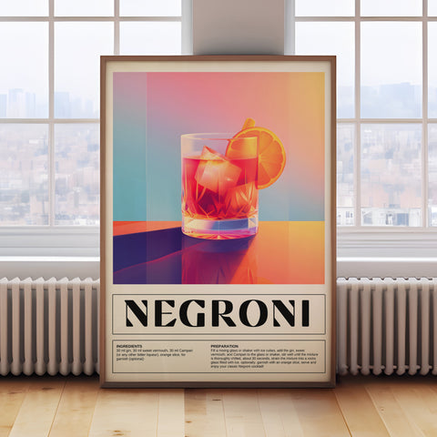 Italian Negroni drink recipe art print for home bar and kitchen decor