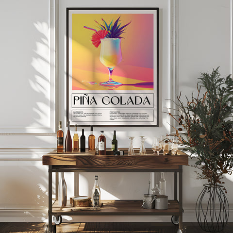 Tropical Piña Colada recipe wall art featuring coconut and pineapple
