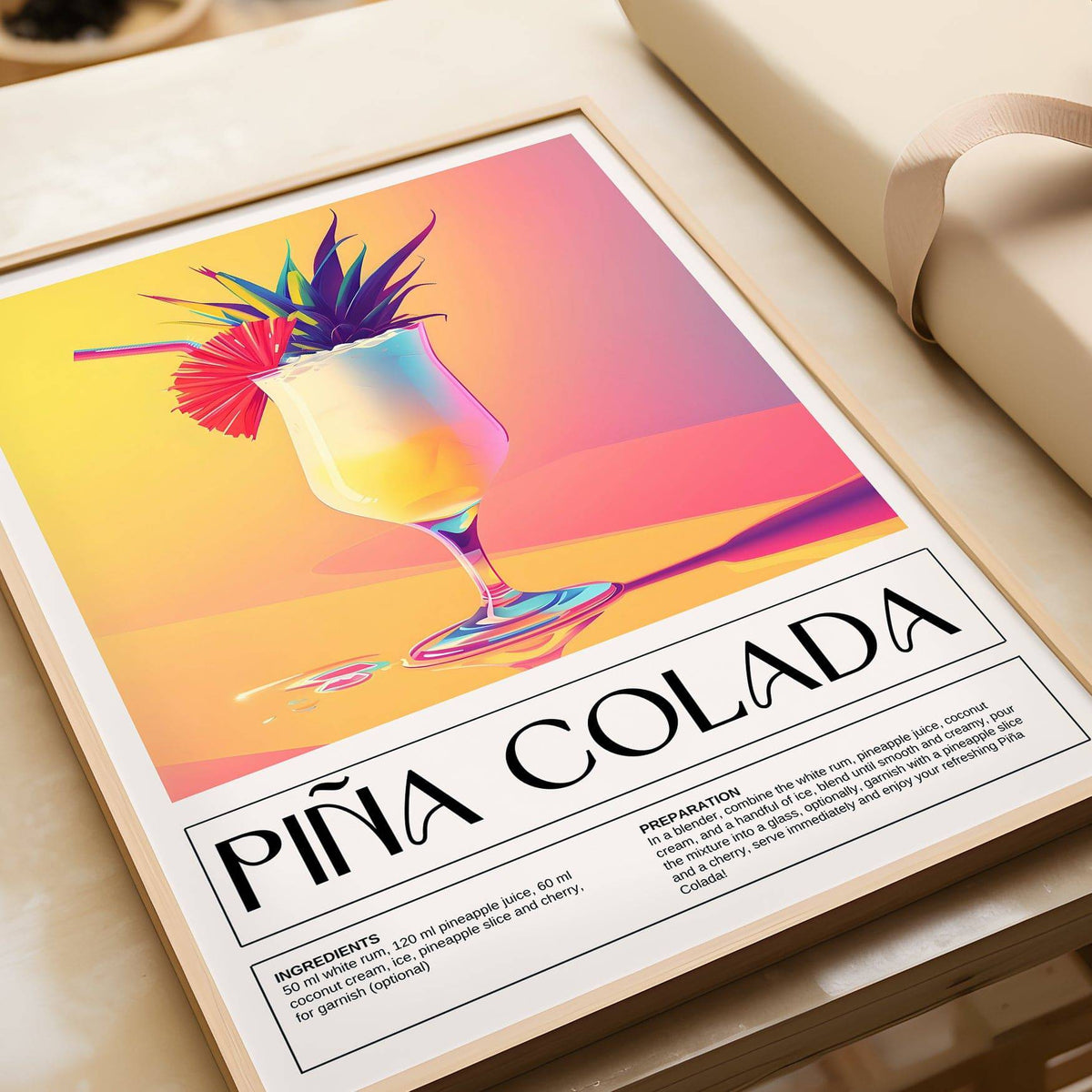 Beach house drink wall art showcasing coconut and pineapple tones