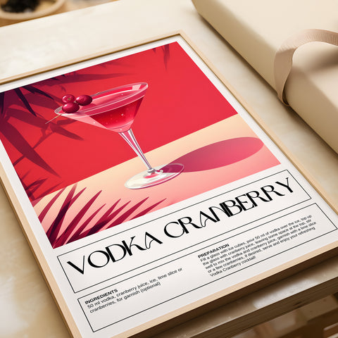 Vibrant Vodka Cranberry recipe poster for kitchen or bar decor
