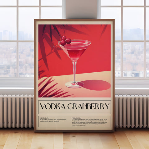 Bold Vodka Cranberry cocktail art for kitchen or bar, modern wall decor