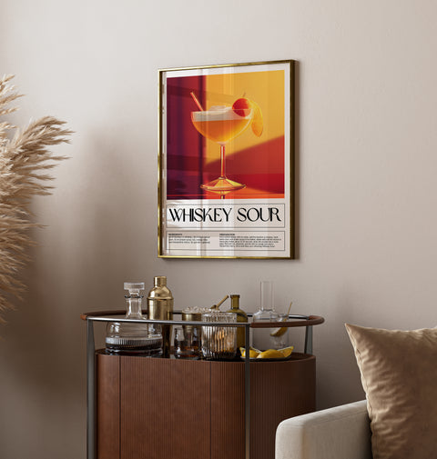 Vibrant Whiskey Sour cocktail poster with bright design
