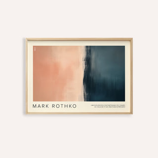 Framed print close-up of abstract amber night with peach and dark teal colour blocks