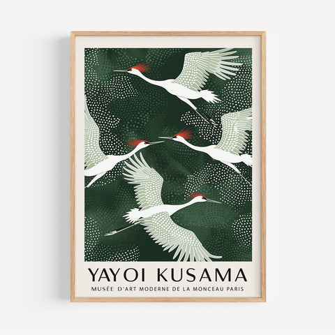 Cranes in flight wall art inspired by Yayoi Kusama
